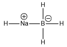 Lewis structure of NaBH4 highlighting the arrangement of sodium, boron, and hydrogen atoms.