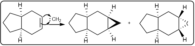 Cyclopropanation mechanism illustrating a two-step reaction process.