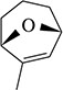 Chemical structure of a bicyclic compound with an oxygen atom and a double bond in one ring, and a single bond extending outward.