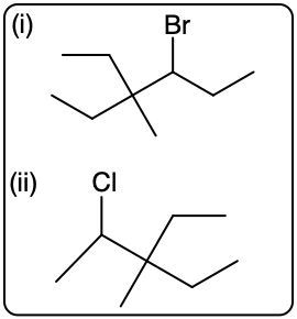 Diagram showing two compounds with Br and Cl for SN2 reaction evaluation.