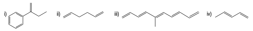 various molecules with double bonds