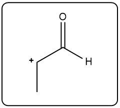 Isobutyraldehyde structure with a positive charge for mass spectrometry analysis.