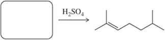 Chemical reaction diagram showing dehydration of an alcohol to form an alkene with sulfuric acid as a catalyst.