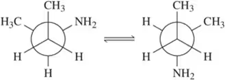 Structural diagram showing two conformations of a cycloalkane with substituents, illustrating barrier to rotation.