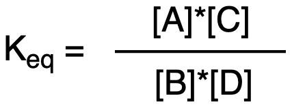 Alternative equilibrium constant expression: Keq = [A]*[C]/[B]*[D].