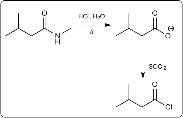 Detailed reaction mechanism for acid-catalyzed ester hydrolysis with reagents and products.