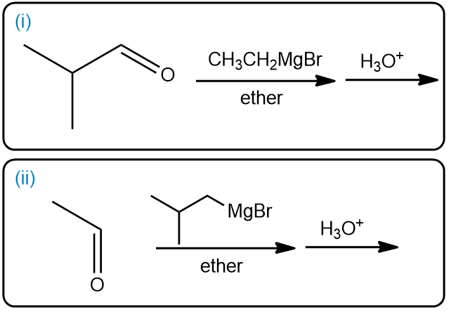 Two methods to prepare a secondary alcohol using Grignard reagents and aldehydes.