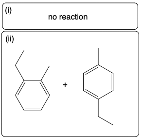 Reaction diagram showing no reaction for N,N-dimethylaniline and ethylbenzene.