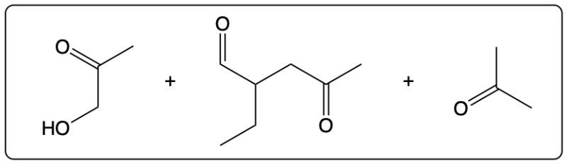 Ozonolysis reaction showing alkene and ozone reactants with products.