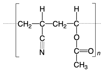 Chemical structure of a copolymer with monomers including carbon, nitrogen, and oxygen atoms.