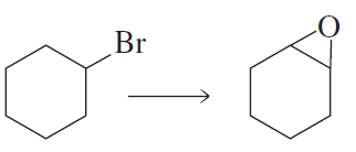 Chemical reaction diagram showing the conversion of a bromocyclohexane to a cyclohexanone.