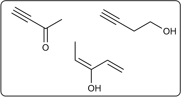 Final arrangement of constitutional isomers of C4H6O as open-chain alcohols, excluding enols.