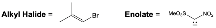 Alkyl halide and enolate structures with electron pair notation for catalytic allylic alkylation.