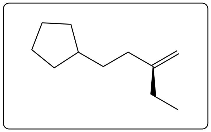 Chemical structure diagram of a compound with a cyclohexane ring and a double bond.