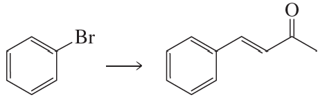 Chemical reaction diagram showing the conversion of a bromobenzene compound to a carbonyl-containing product.