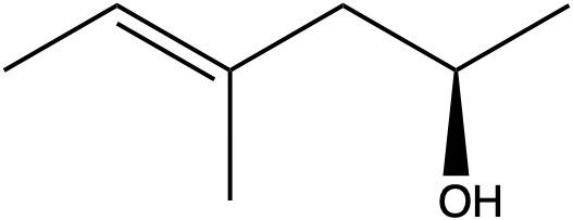 Structure of (R, E)-5-methylhex-3-en-2-ol with an OH group.