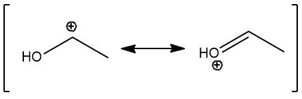 Chemical structure of an alcohol with a positive charge and double bond.