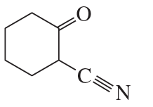 Chemical structure of a nitrile with a carbonyl group, featuring a hexagonal ring and a cyano group attached.