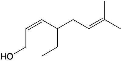 Structure of an alkene with a hydroxyl group, related to ozonolysis.