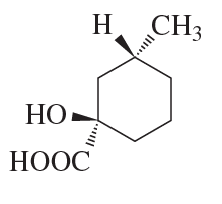 Chemical structure of a cyclohexane with hydroxyl and carboxylic acid groups, indicating equatorial positions for stability.