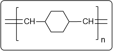 Unsaturated polymer structure formed from ring-opening metathesis.