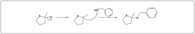 Illustration of a substitution reaction mechanism with detailed steps in organic chemistry.