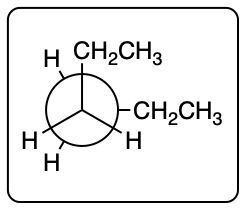 Newman projection of conformation A with two ethyl groups and hydrogen atoms.