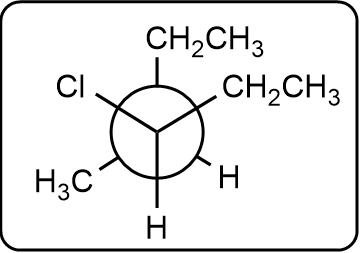 Newman projection of a cycloalkane with chlorine and hydrogen atoms in a different configuration.