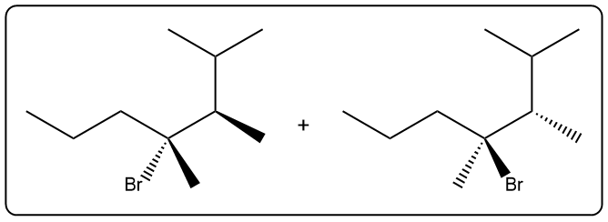 Products of halogenation reaction with indicated stereochemistry.