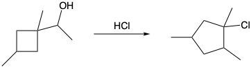 Reaction showing the conversion of an alcohol to a chlorinated product with HCl.