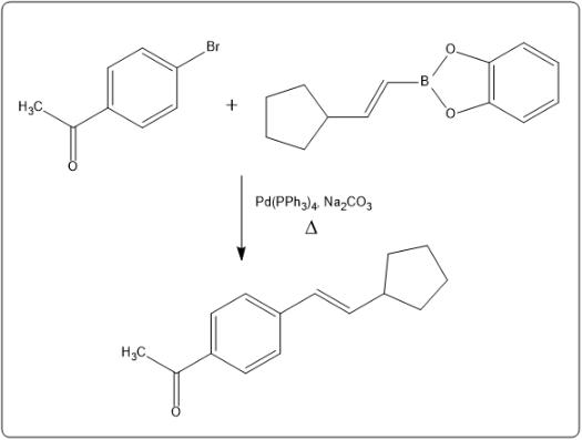 Reaction scheme showing the Suzuki reaction with reactants and products.