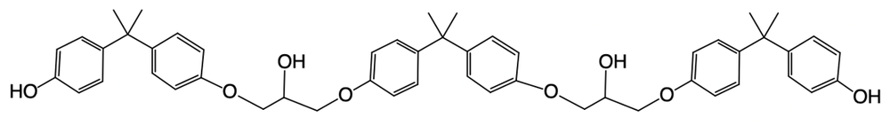 Chemical structure of epoxy resin from epichlorohydrin and bisphenol A.