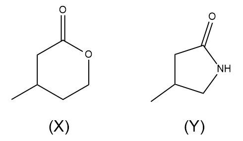 Chemical structures of compounds X and Y for comparing C=O stretch wavenumbers in IR spectroscopy.