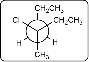 Newman projection of a cycloalkane with chlorine and hydrogen atoms arranged differently.