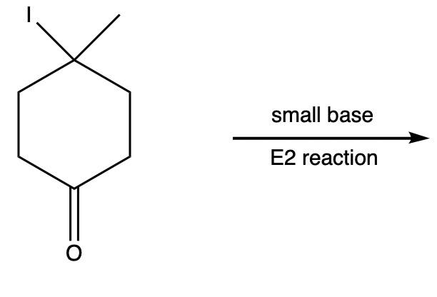 E2 reaction diagram showing starting material and small base for Zaitsev Rule.