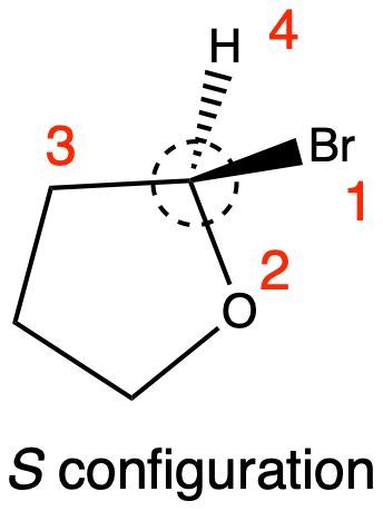 Chiral compound with numbered substituents indicating S configuration.