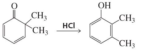 Chemical reaction diagram showing tautomerization with reactants and products labeled, including HCl as a catalyst.