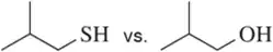 Structural formulas comparing the thiol group (SH) and hydroxyl group (OH) for acidity ranking.