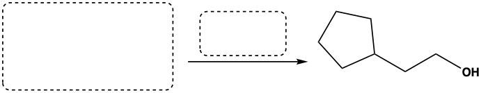 Reaction scheme showing starting materials needed to synthesize an alcohol via hydroboration.