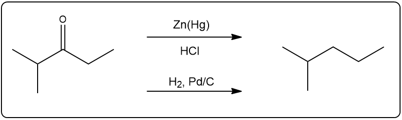 EAS retrosynthesis reaction steps using Zn(Hg) and H2, Pd/C.