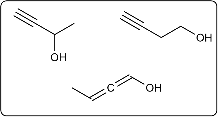 A different arrangement of constitutional isomers of C4H6O as open-chain alcohols, excluding enols.