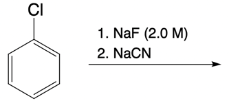 Chlorobenzene with NaF and NaCN reagents for nucleophilic catalysis.