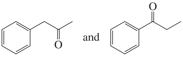 Chemical structures of two compounds with carbon rings and carbonyl groups, labeled "and" between them.