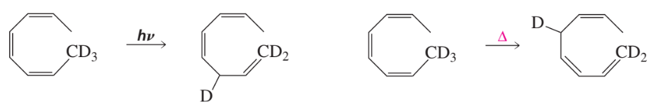 Chemical reaction diagram showing products under photochemical and thermal conditions with labeled reactants and products.