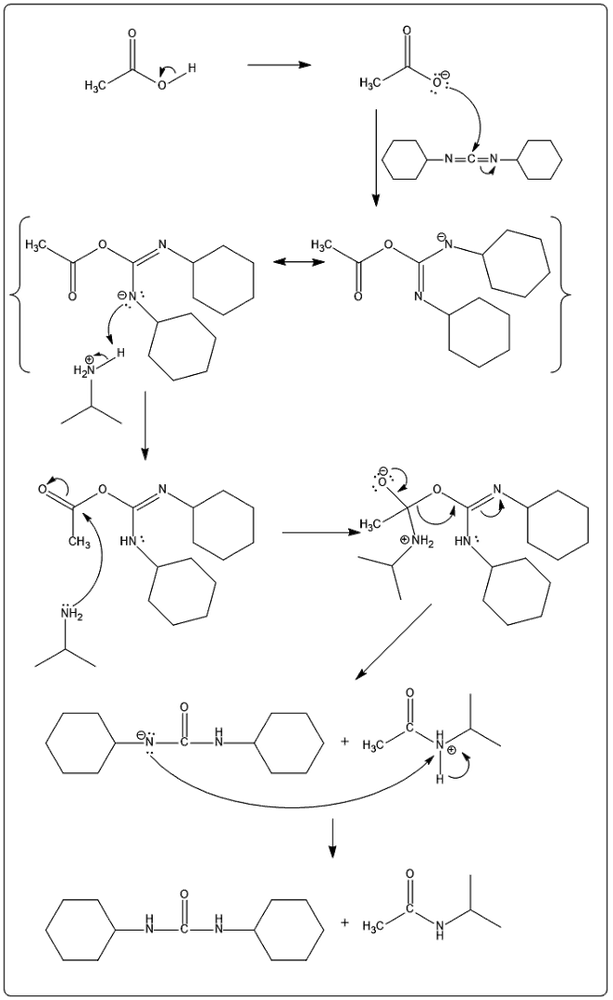 Complex reaction mechanism diagram illustrating multiple steps in organic synthesis.