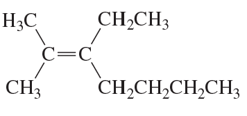 Structural diagram of an alkene with labeled carbon and hydrogen atoms, illustrating its molecular composition.