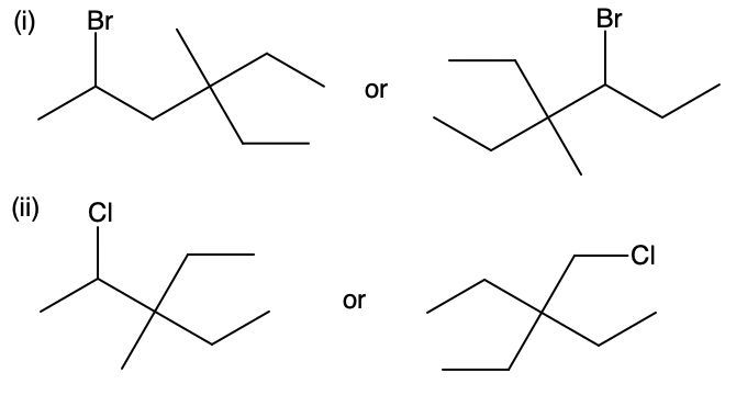 Structures comparing two compounds with Br for SN2 reaction speed.