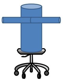 Diagram of a vertical cylinder with two horizontal rods on a rotating stool illustrating angular momentum concept.