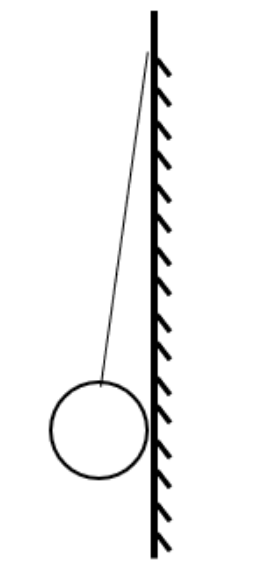 A 2 kg sphere hangs from a string at an 80° angle, resting against a vertical wall with force arrows shown.
