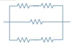 Circuit diagram showing multiple resistors connected in a combination of series and parallel configurations.